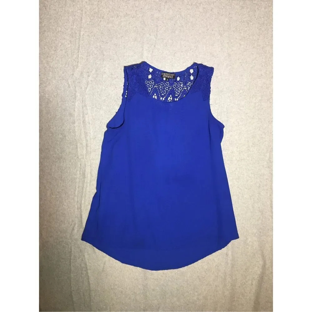 Womens Papermoon Stitch Fix Lace Blouse Tank Top Cobalt Blue Bold Romantic